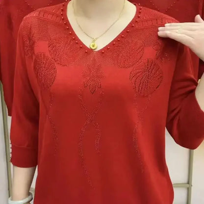 Renée – Pull col V brodé