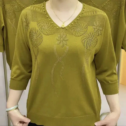 Renée – Pull col V brodé