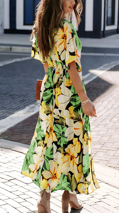 Alizée - Bohemian Deep V-Neck Floral Maxi Dress