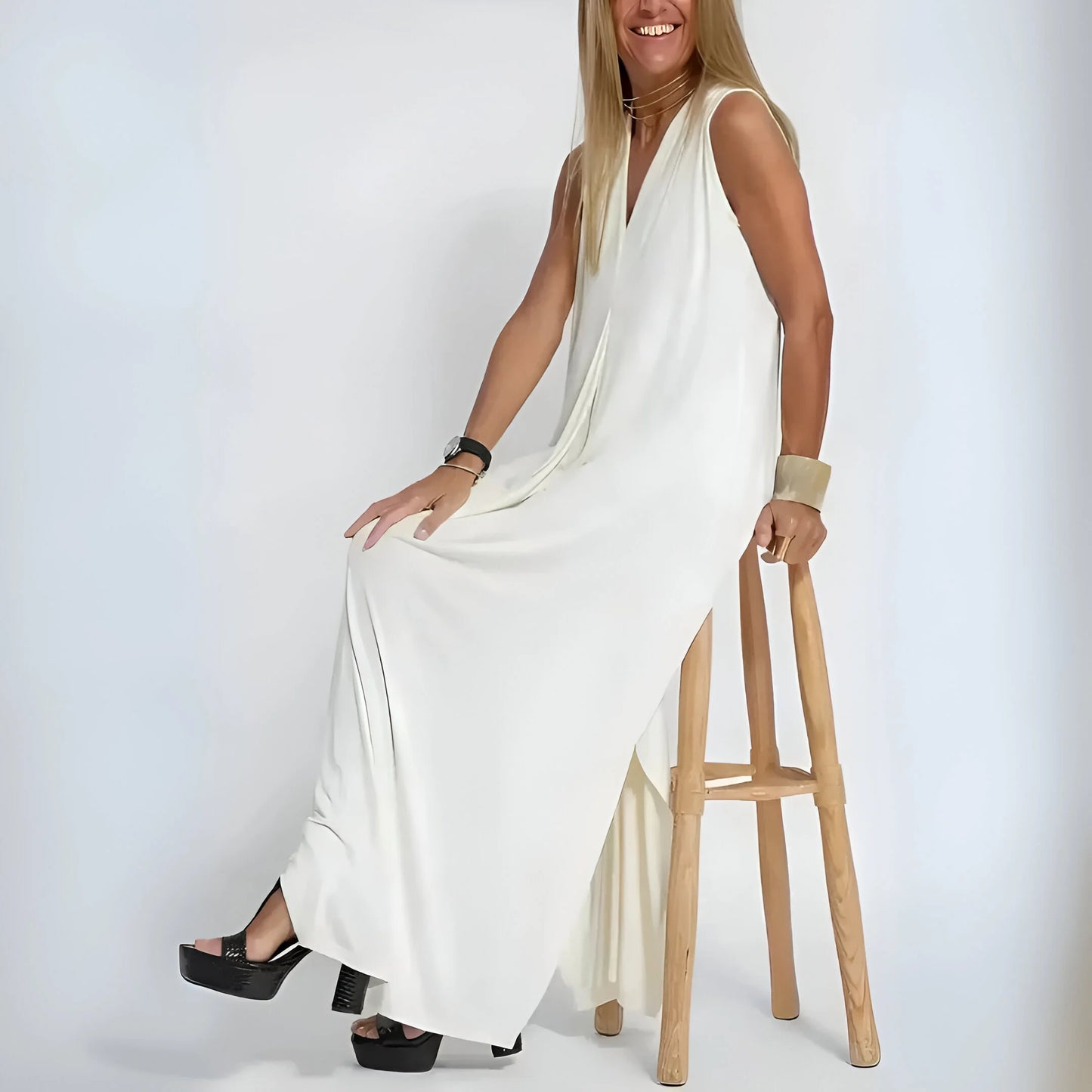 Noémie – Draped Maxi Dress with Matching Cardigan