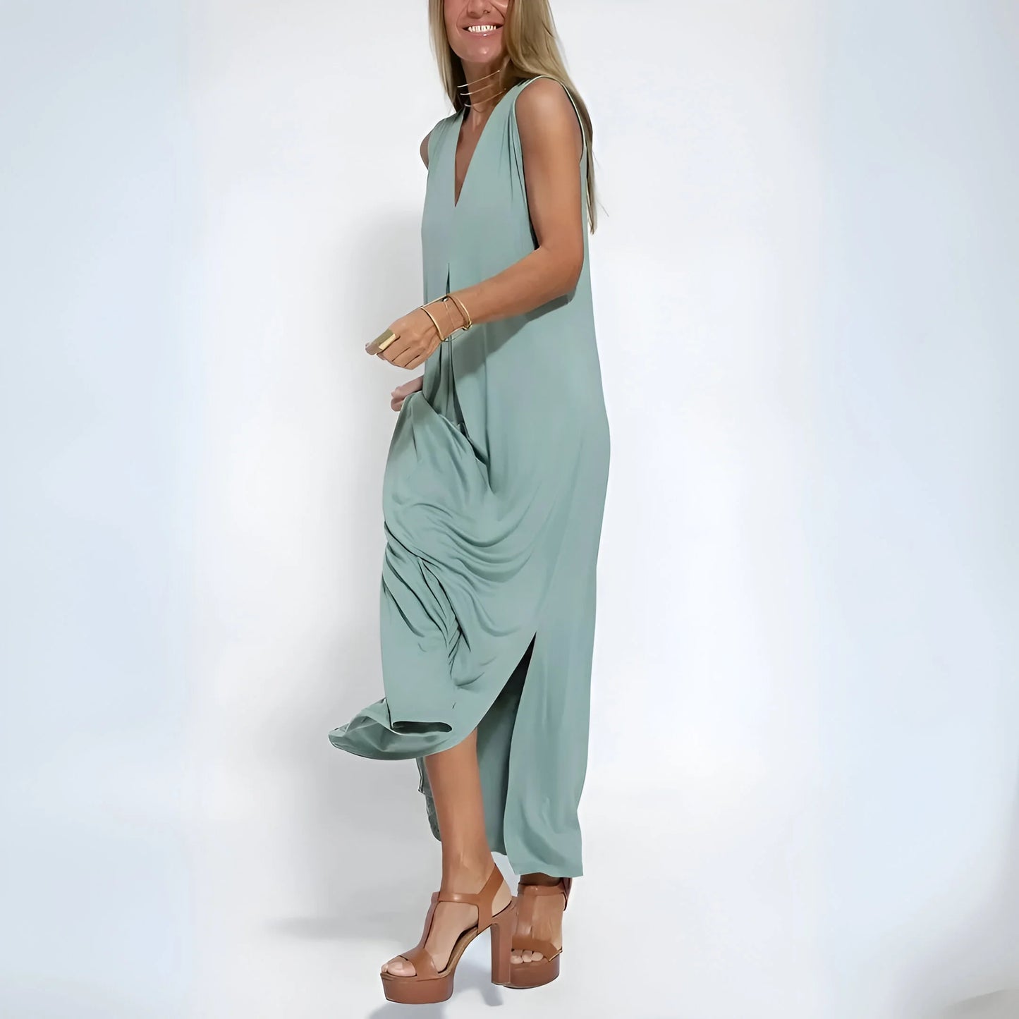 Noémie – Draped Maxi Dress with Matching Cardigan