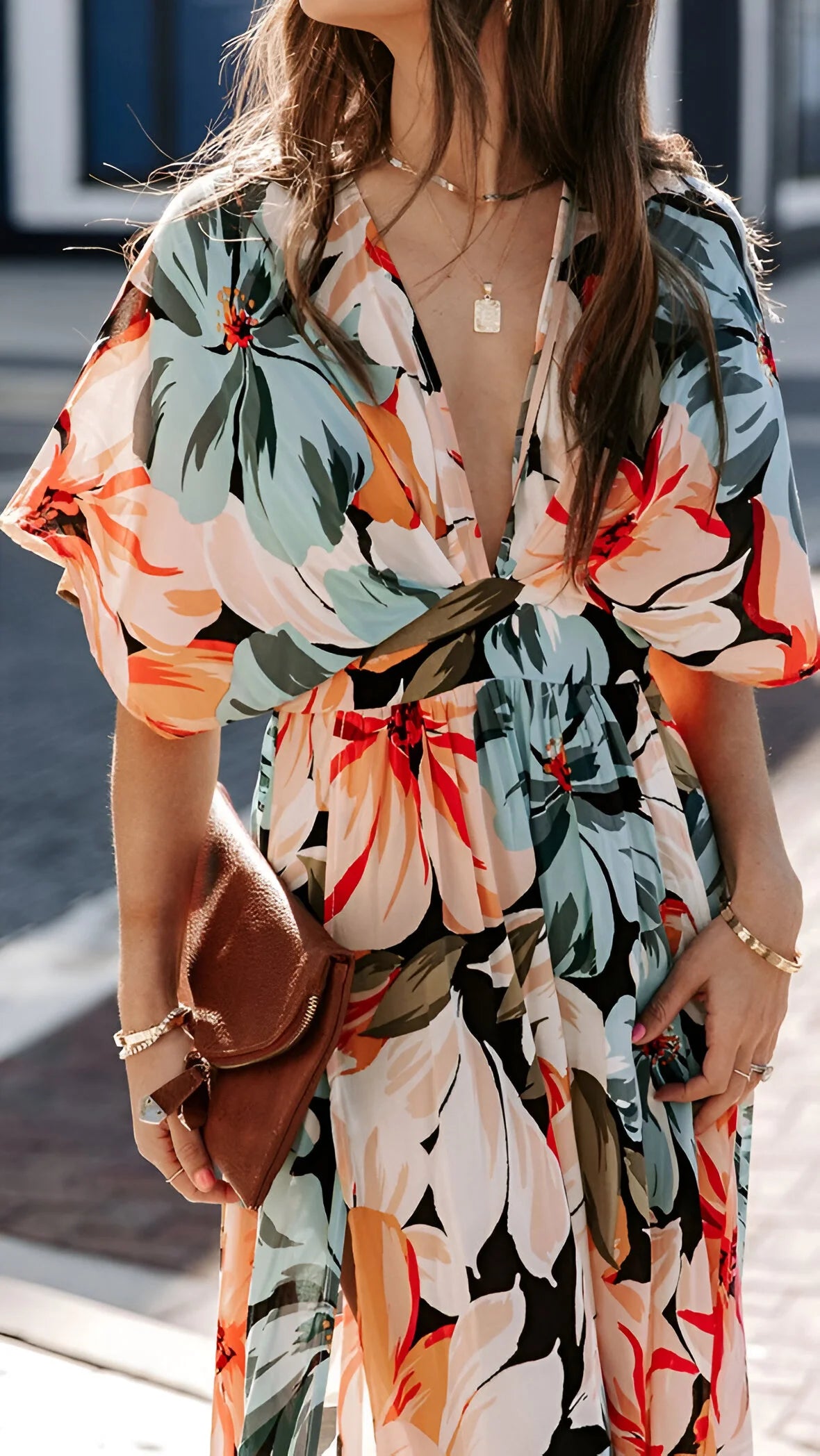 Alizée - Bohemian Deep V-Neck Floral Maxi Dress