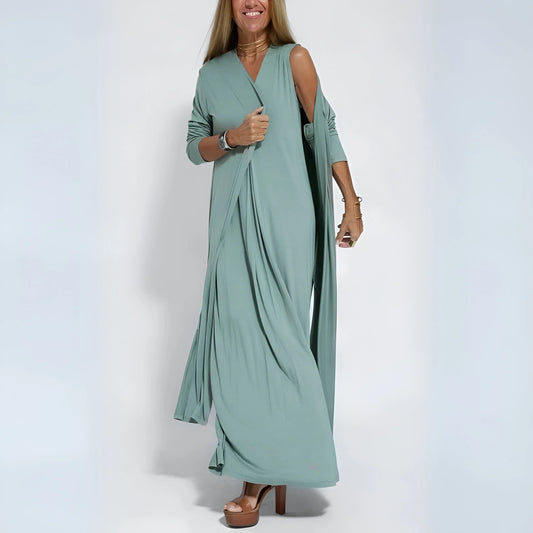 Noémie – Draped Maxi Dress with Matching Cardigan
