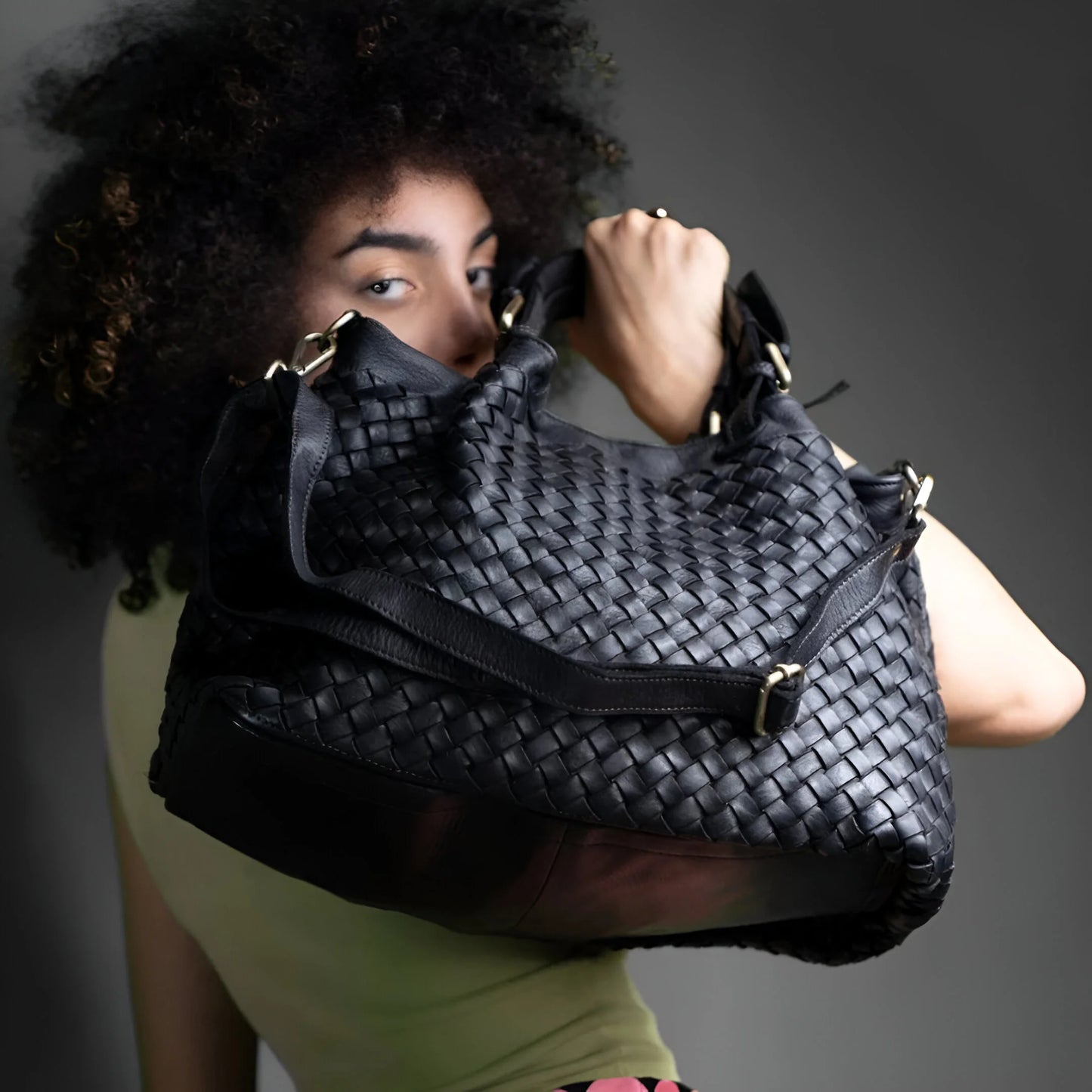 Lorène - Sac bandoulière en cuir tressé