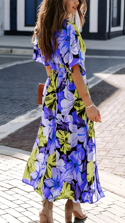Alizée - Bohemian Deep V-Neck Floral Maxi Dress