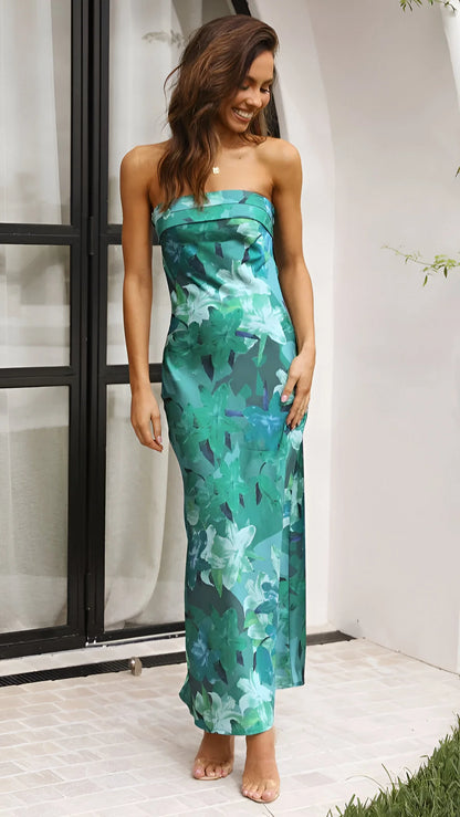 Violette - Robe dos nu en satin à imprimé floral