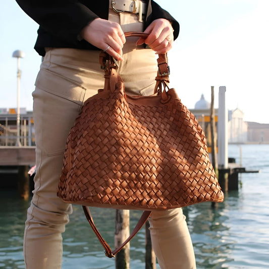 Lorène - Sac bandoulière en cuir tressé