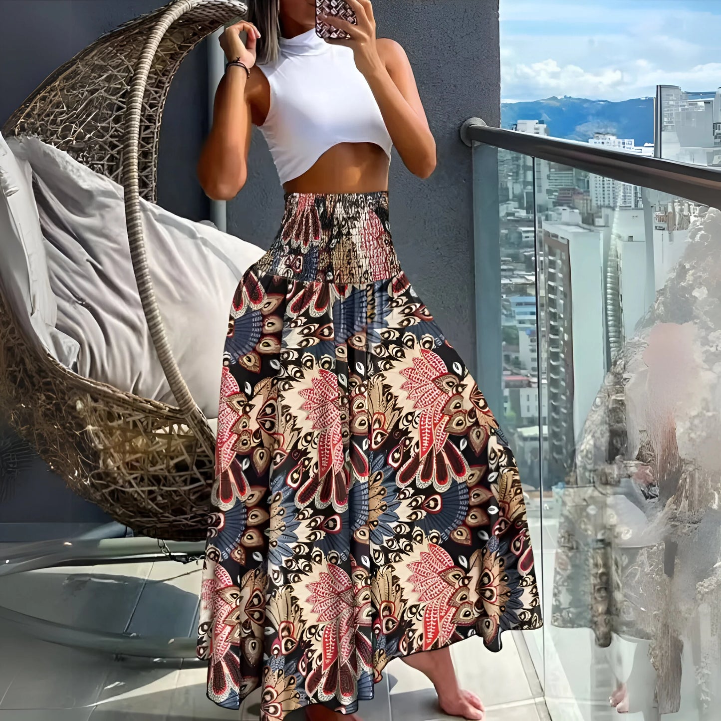 Amélina - Floral Bohemian Elastic High Waist Skirt