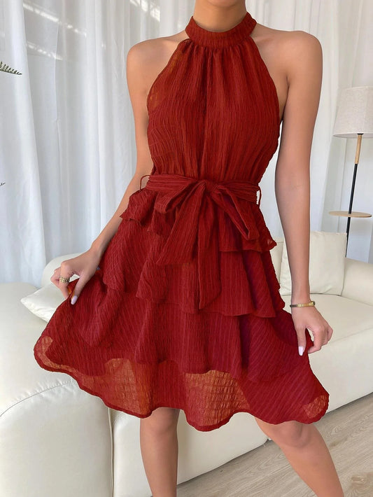 Orielle - Mini-robe sans manches à volants et volants