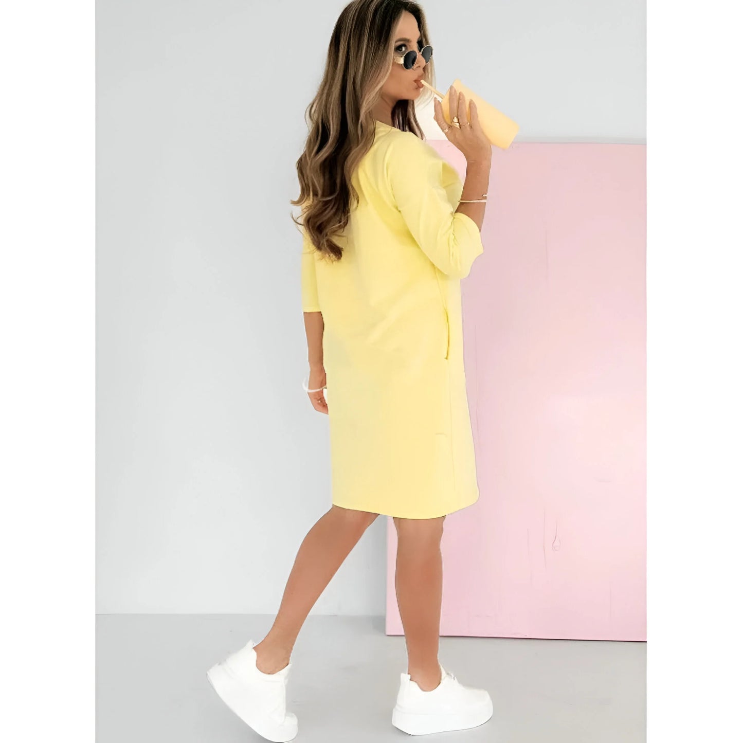Camille – Robe à col rond, manches 3/4 et poches