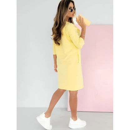 Camille – Robe à col rond, manches 3/4 et poches