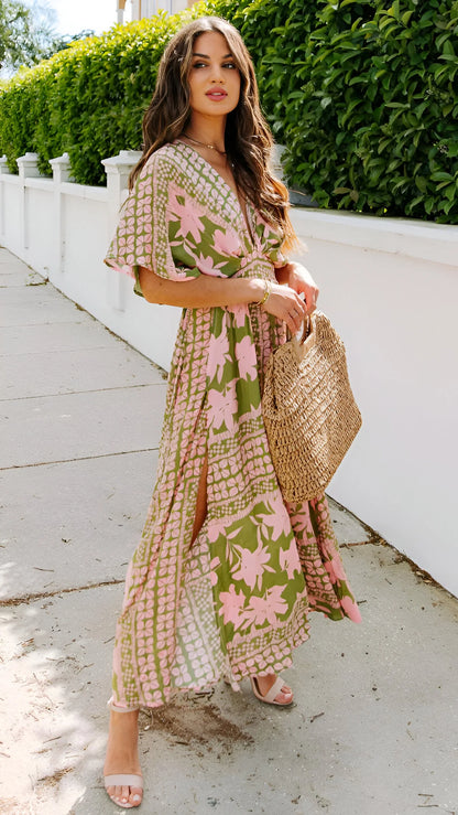 Alizée - Bohemian Deep V-Neck Floral Maxi Dress