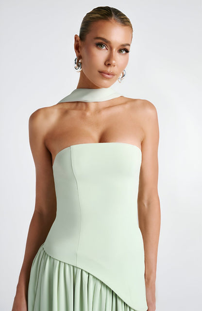 Isaline – Robe longue bustier en mousseline contrastée 