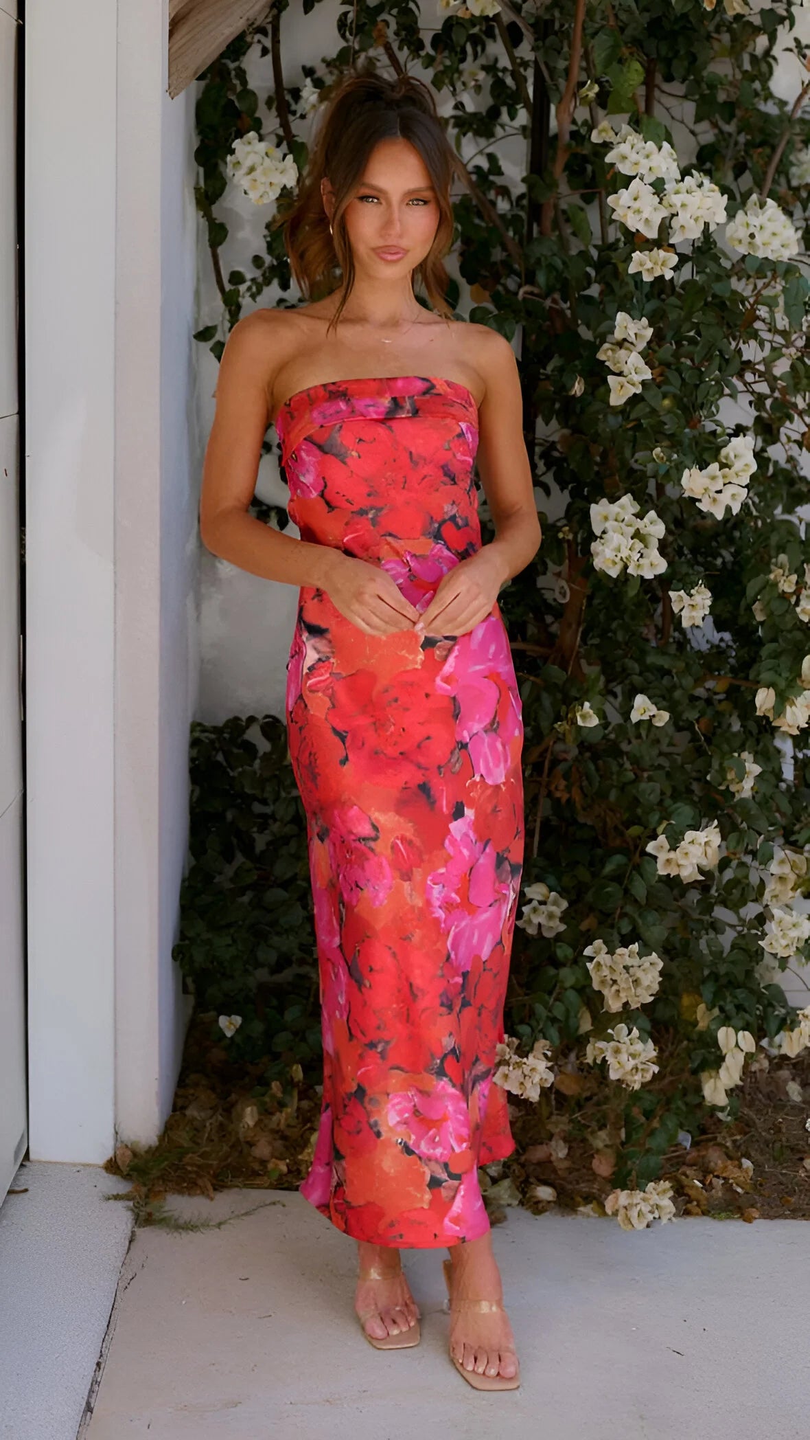 Violette - Robe dos nu en satin à imprimé floral