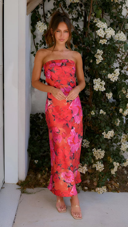 Violette - Robe dos nu en satin à imprimé floral