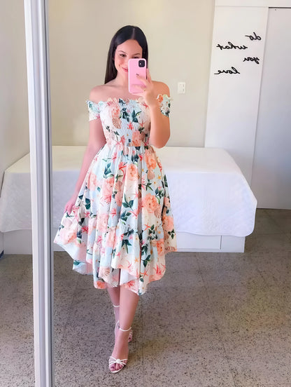 Liora - Robe midi imprimée à volants