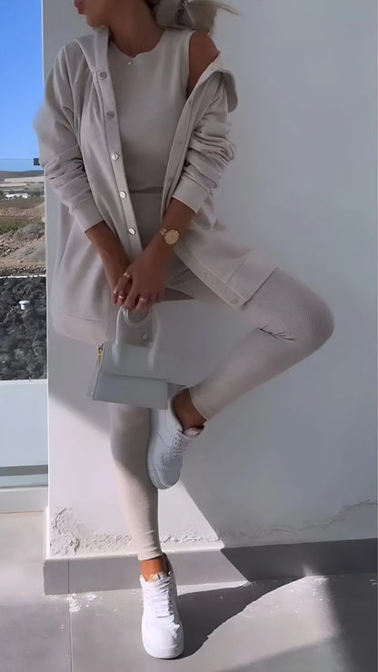 Fanny - Ensemble trois pièces cardigan à capuche décontracté