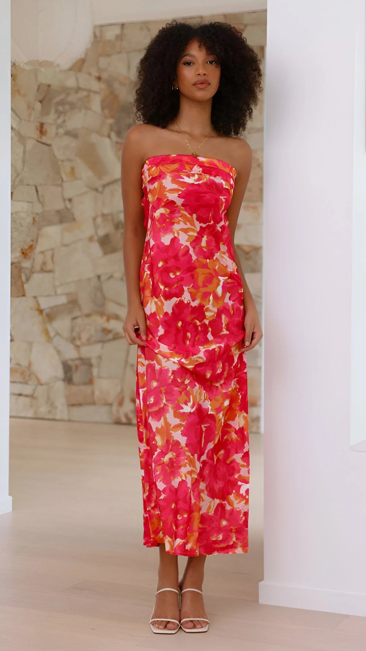Violette - Robe dos nu en satin à imprimé floral