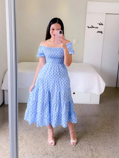 Liora - Robe midi imprimée à volants