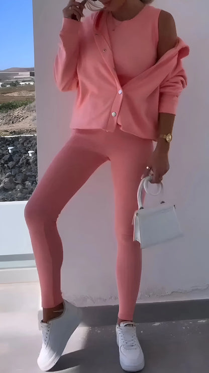 Fanny - Ensemble trois pièces cardigan à capuche décontracté