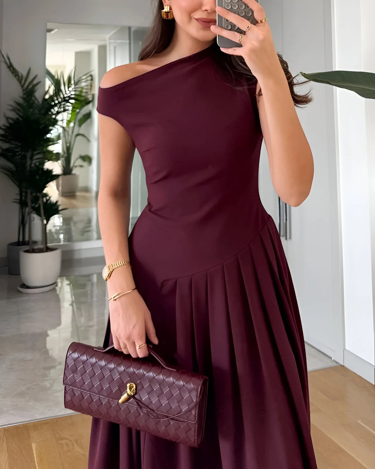 Robe midi plissée asymétrique Céleste