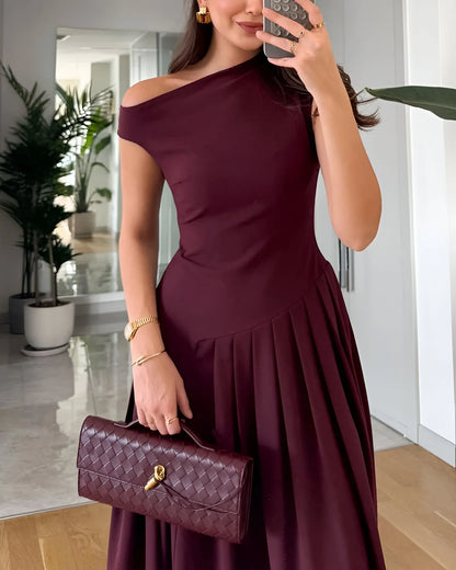 Robe midi plissée asymétrique Céleste