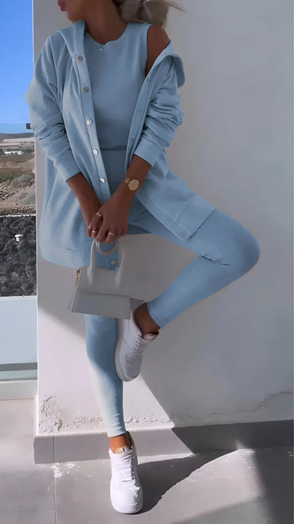 Fanny - Ensemble trois pièces cardigan à capuche décontracté