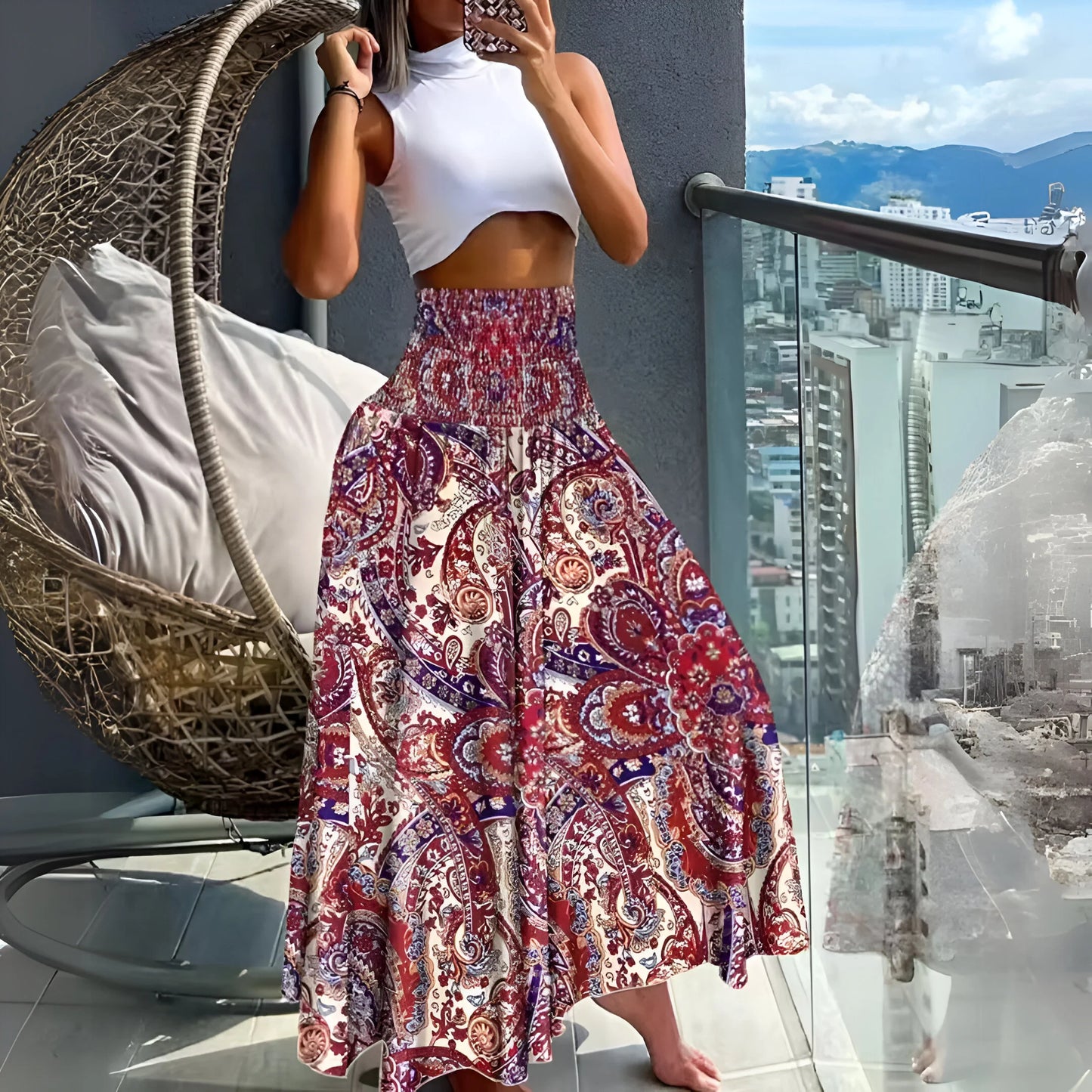 Amélina - Floral Bohemian Elastic High Waist Skirt