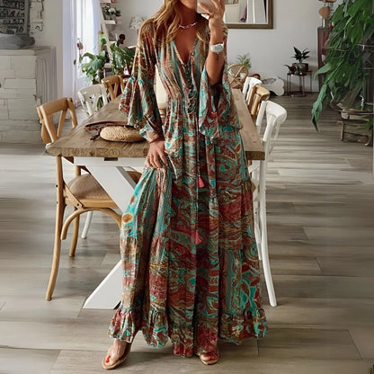 Léontine - Bohemian Flared Sleeve Floral Dress