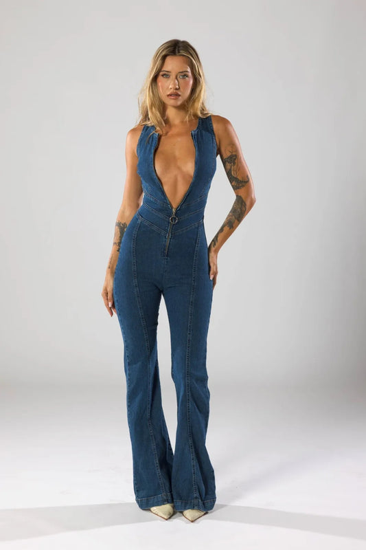 🖤 Élodie – Plunge Neck Zip-Up Jumpsuit