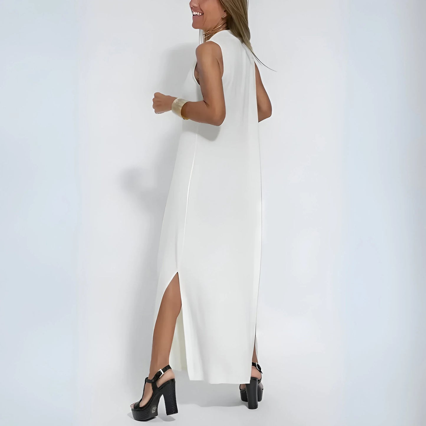 Noémie – Draped Maxi Dress with Matching Cardigan