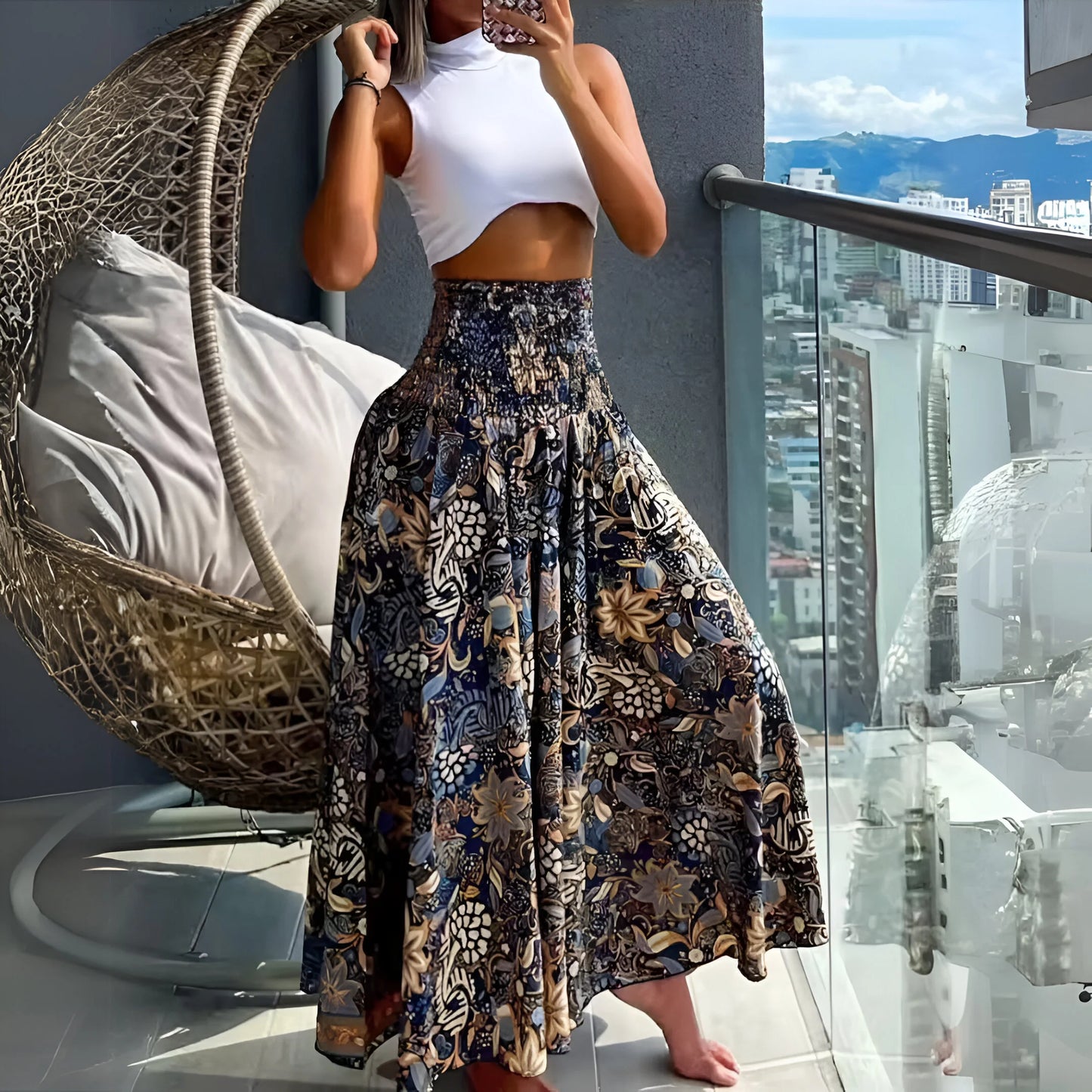 Amélina - Floral Bohemian Elastic High Waist Skirt