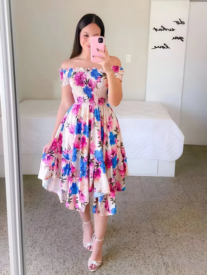 Liora - Robe midi imprimée à volants