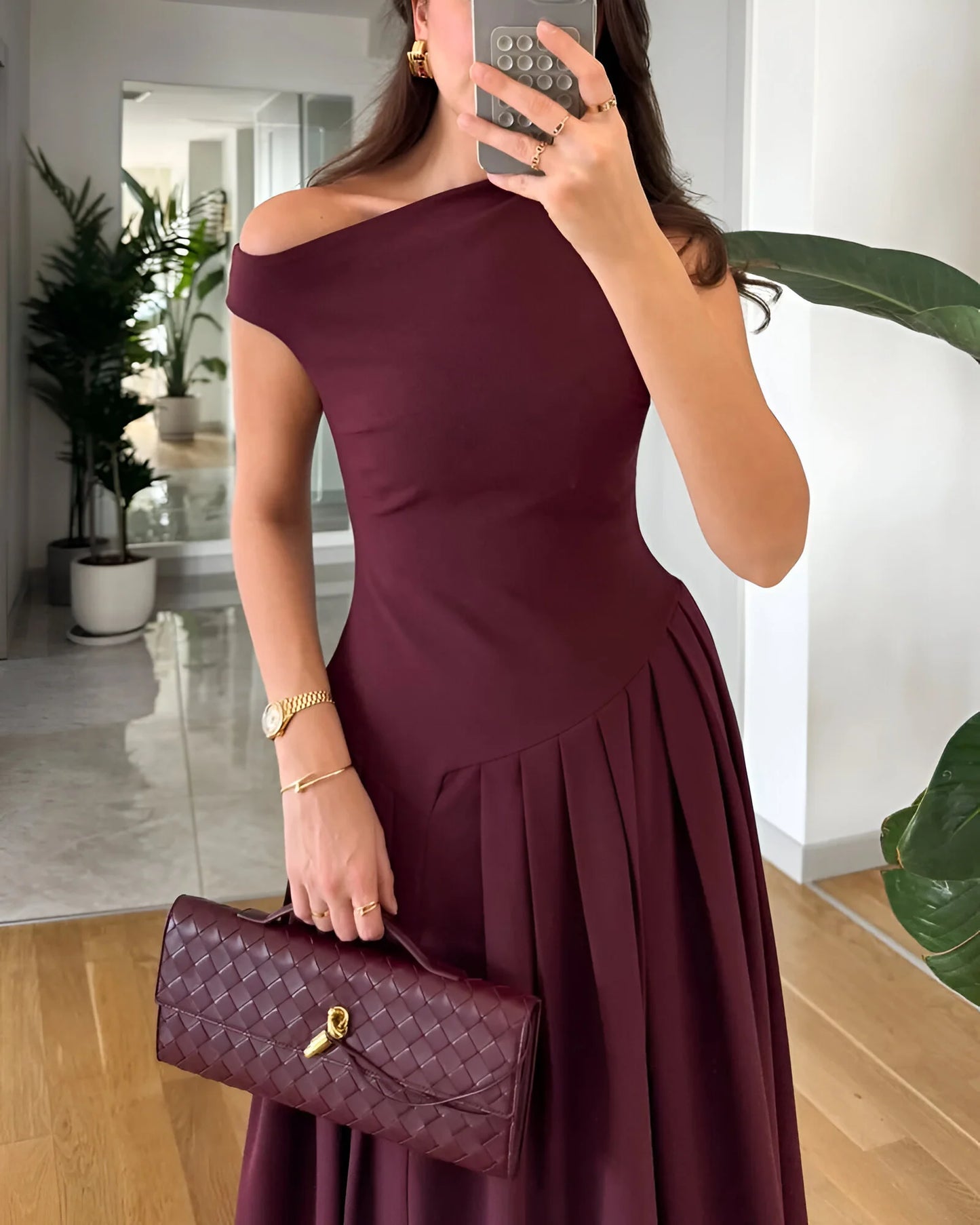 Robe midi plissée asymétrique Céleste