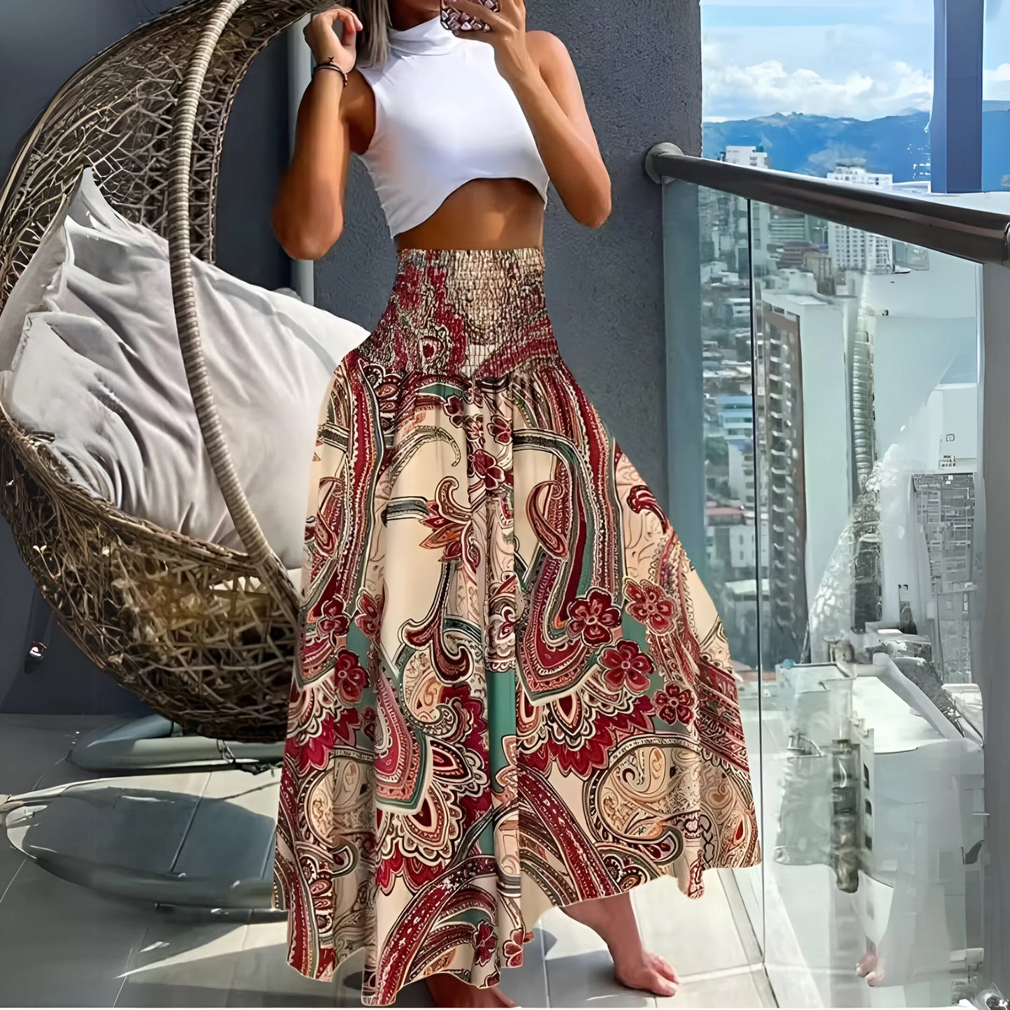 Amélina - Floral Bohemian Elastic High Waist Skirt