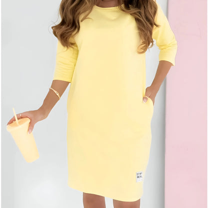 Camille – Robe à col rond, manches 3/4 et poches
