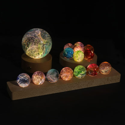 Crystal Glass Luminary Sphere Set with Wooden Base