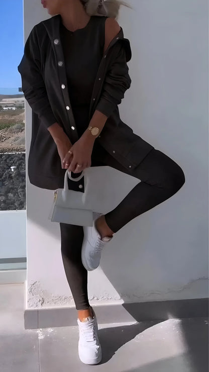 Fanny - Ensemble trois pièces cardigan à capuche décontracté