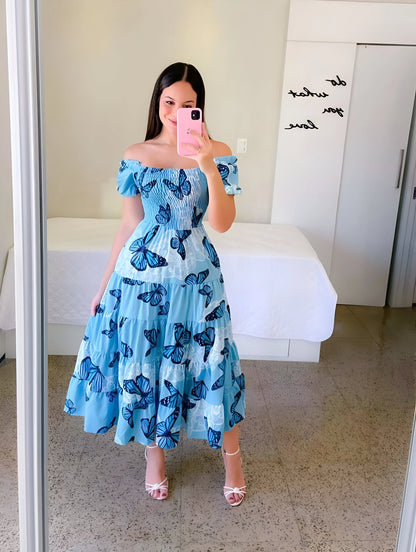 Liora - Robe midi imprimée à volants