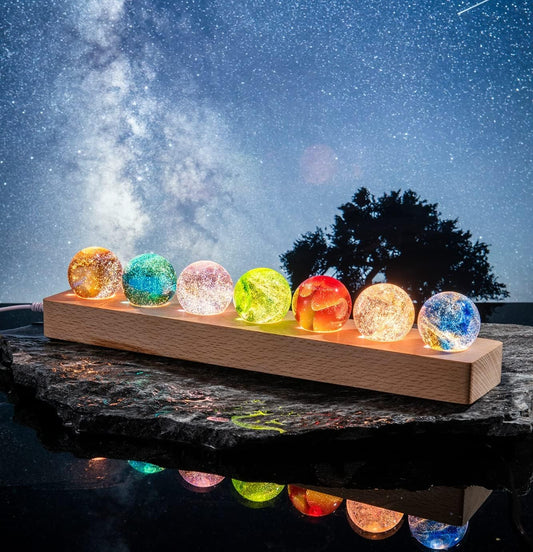 Crystal Glass Luminary Sphere Set with Wooden Base