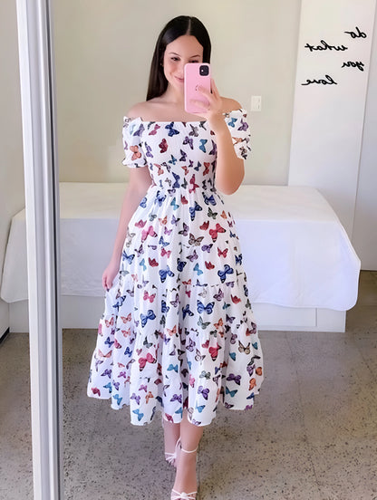 Liora - Robe midi imprimée à volants