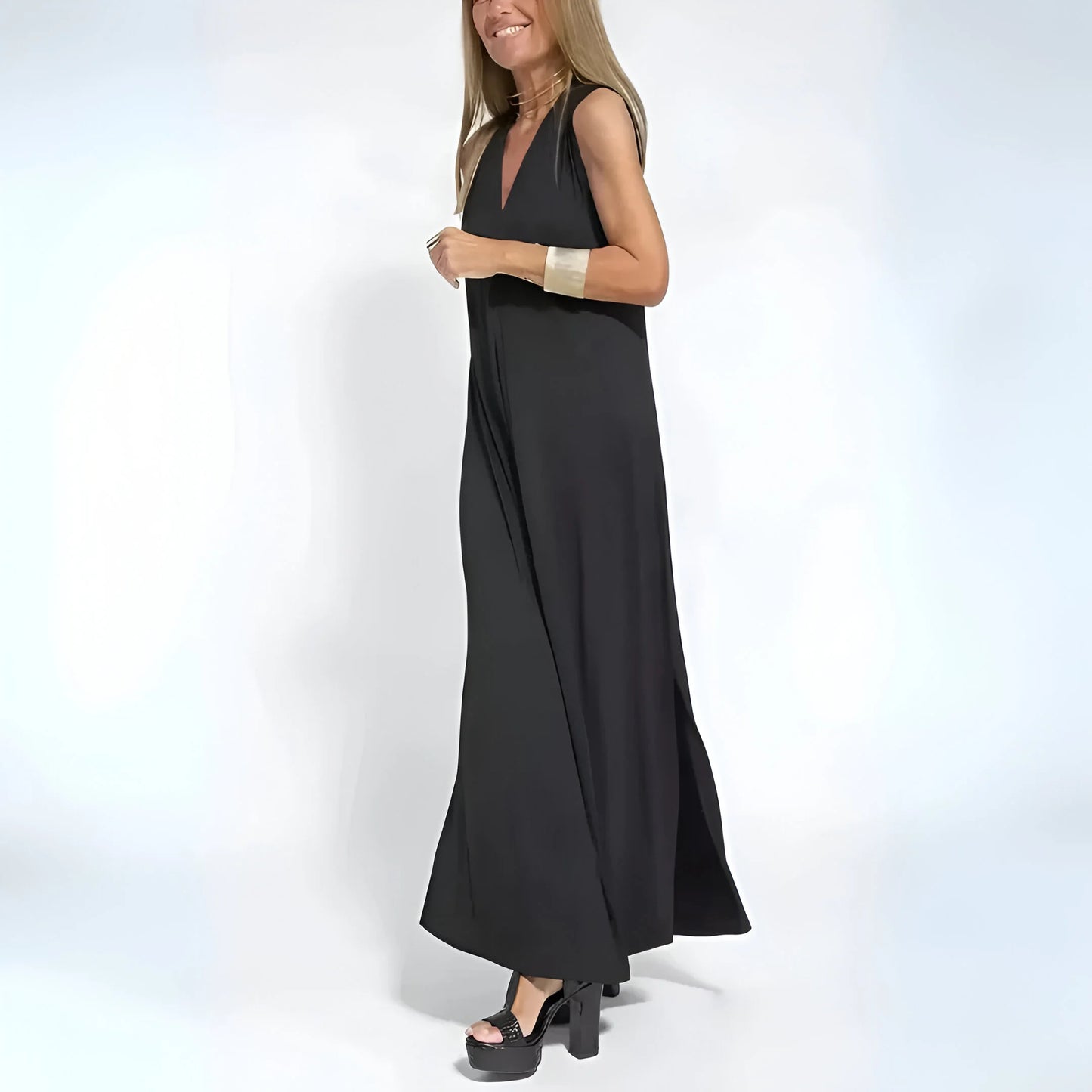 Noémie – Draped Maxi Dress with Matching Cardigan