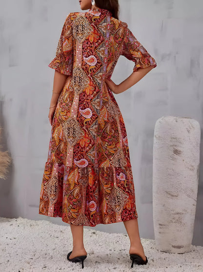Florine - Printed Bohemian Vacation Midi Dress