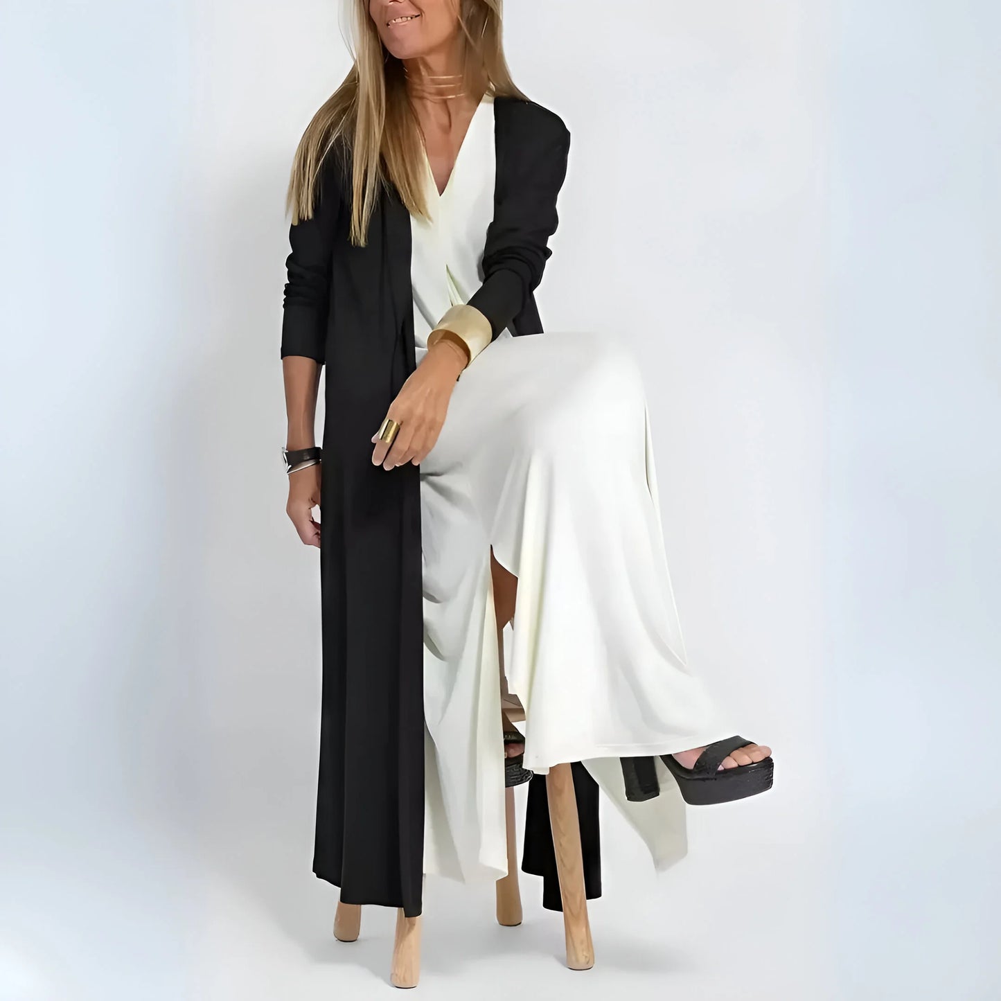 Noémie – Draped Maxi Dress with Matching Cardigan