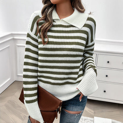 Brina - Pull rayé à col côtelé pour femme