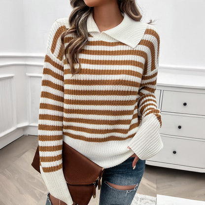 Brina - Pull rayé à col côtelé pour femme