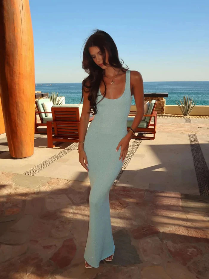 Minorque - Robe longue dos nu à sequins pour femme