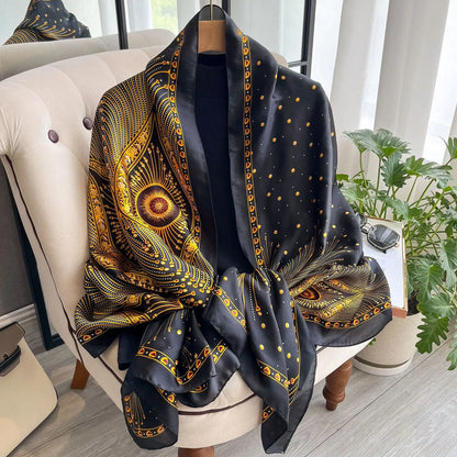 Celine - Peacock Design Luxury Satin Silk Scarf