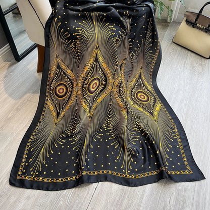 Celine - Peacock Design Luxury Satin Silk Scarf