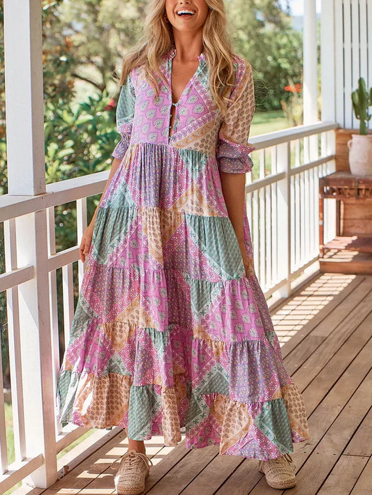 Arah - Robe longue bohème vintage à volants